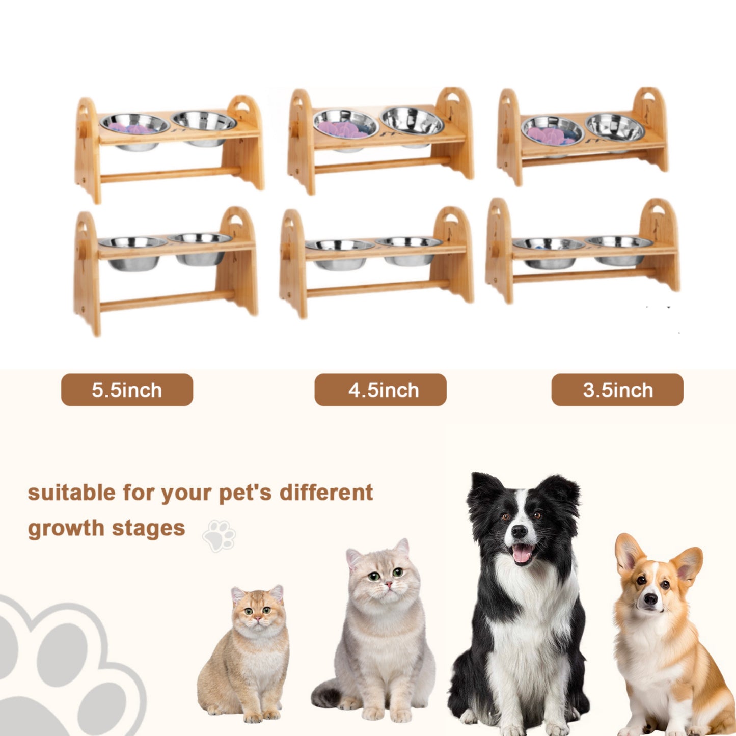 Bamboo Elevated Dog Bowl Set - Pink, Includes Slow Feeder and Mat
